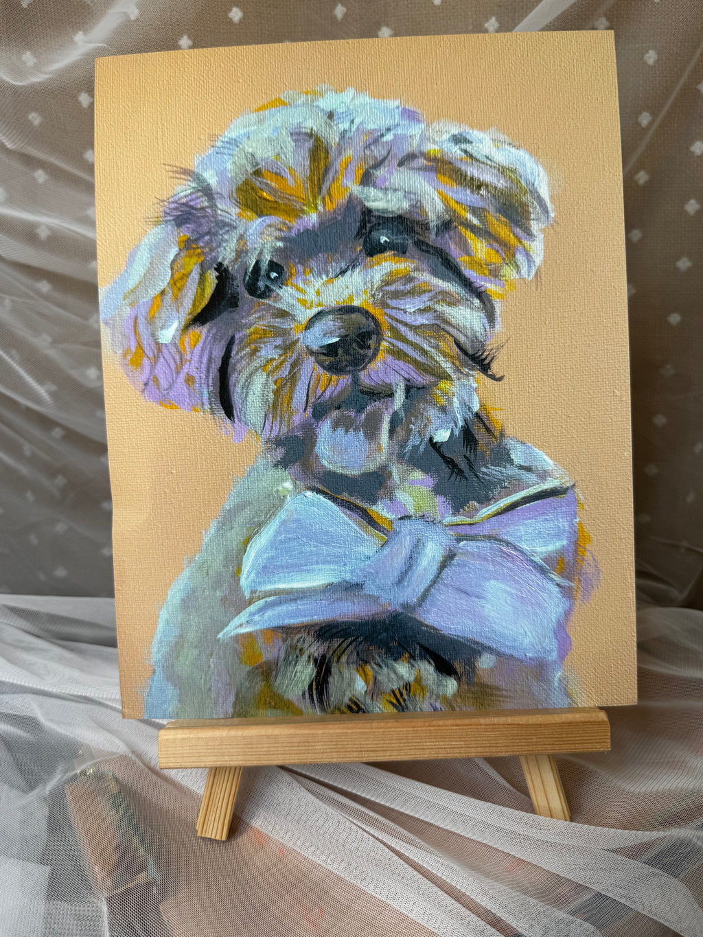 Yorkie Doodle With Bow Print